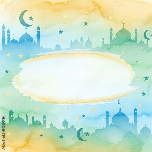 Wallpaper Mural Eid Mubarak Watercolor Mosque Skyline Greeting Background Islamic, Religion, Culture, Art, Festival, Celebration, Ramadan, Kareem, Festive, Design, Decor Torontodigital.ca