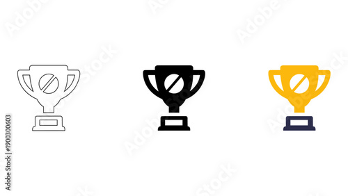 collection of trophy icons in different colors, representing victory, success, and fitness achievement. The icons are de