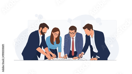 Business Team Collaborating on Project, Planning Strategy Meeting