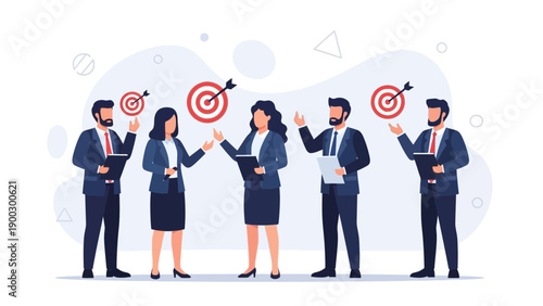 Business Team Collaboration Achieving Goals with Targets and Arrows