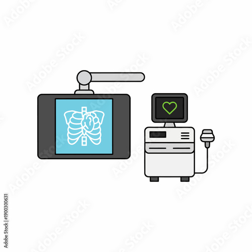 Minimal flat vector illustration of medical diagnostics objects like X-ray screen and ultrasound device