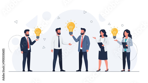 Business Team Collaboration Idea Brainstorming with Lightbulbs