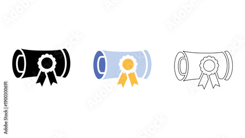 set of diploma certificate icons representing achievement, qualification, and certification. The icons are designed in m