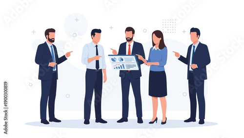 Business Team Discussing Financial Report Analytics on Tablet Screen