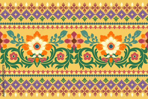 Ikat floral pattern border. Motifs Ikat floral ethnic oriental pattern traditional.Aztec style abstract vector illustration.design for texture, fabric, scarf,background,carpet,rug