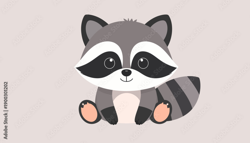 Fototapeta premium Cute Cartoon Raccoon Sitting and Smiling