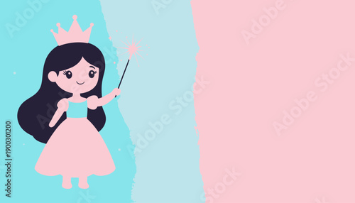 Princess Holding Magic Wand, Cartoon Illustration