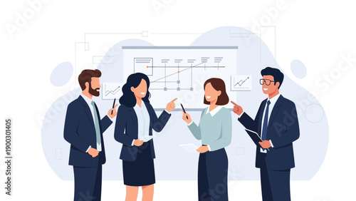 Business Team Meeting Discussing Growth Strategy on Whiteboard