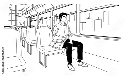 Man sitting alone on a bus seat during daily commute