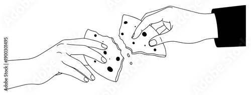 Close up of hands breaking cookie in half with crumbs black and white