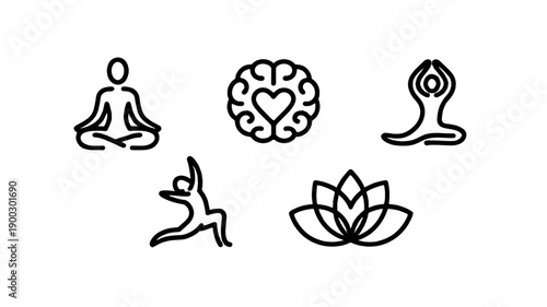Yoga-themed icons representing the mind and body's connection.