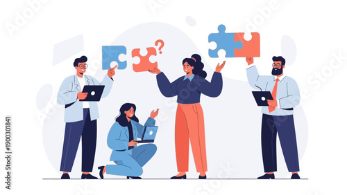 Business Team Solving Puzzle Together, Collaboration and Teamwork Concept