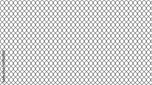 Chain link fence wire mesh pattern with thin black lines isolated on white background base
