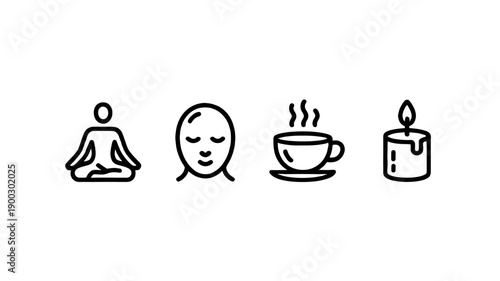 Icons representing mindfulness, self-care, and relaxation.