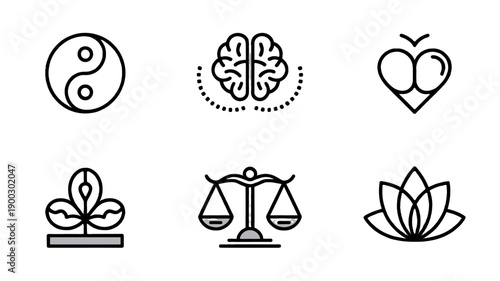 Simple Icons of Balance, Harmony, and Mindfulness.