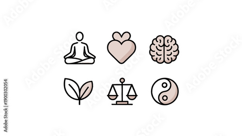 Symbols representing balance, wellness, and harmony.