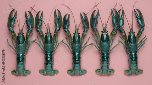 Wallpaper Mural Colorful Lobsters Displayed on Pink Background Torontodigital.ca