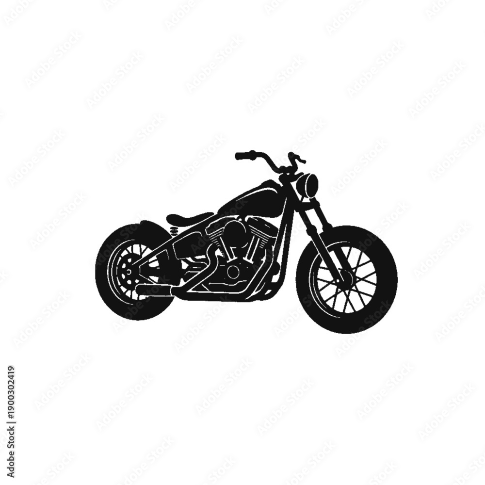 Obraz premium Classic Cruiser Silhouette: A bold monochrome image of a vintage motorcycle captures the essence of freedom and the open road.