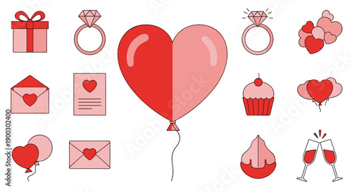 Red Heart Shaped Balloon Love Illustration.