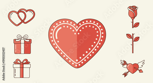 Red Heart Icon with Valentine Elements.