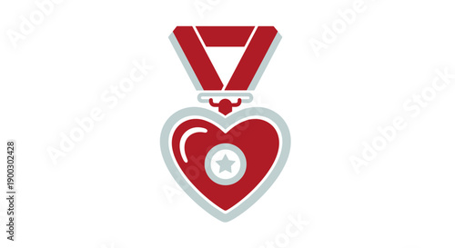 Red Heart Medal with Medical Cross Icon.