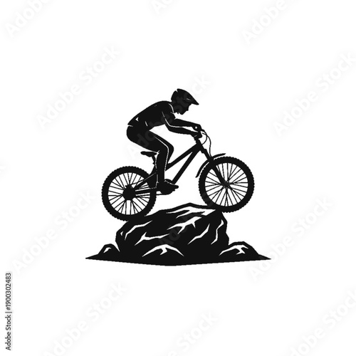 Mountain Biker Silhouette: Dynamic silhouette captures a mountain biker expertly maneuvering their bike over a rugged terrain. Showcasing the cyclist's skill and the thrill of off-road adventure.