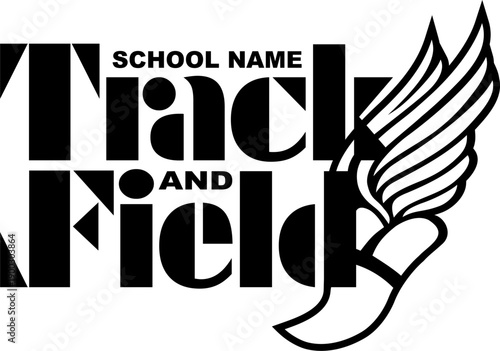  track and field team design with winged foot for school, college or league sports