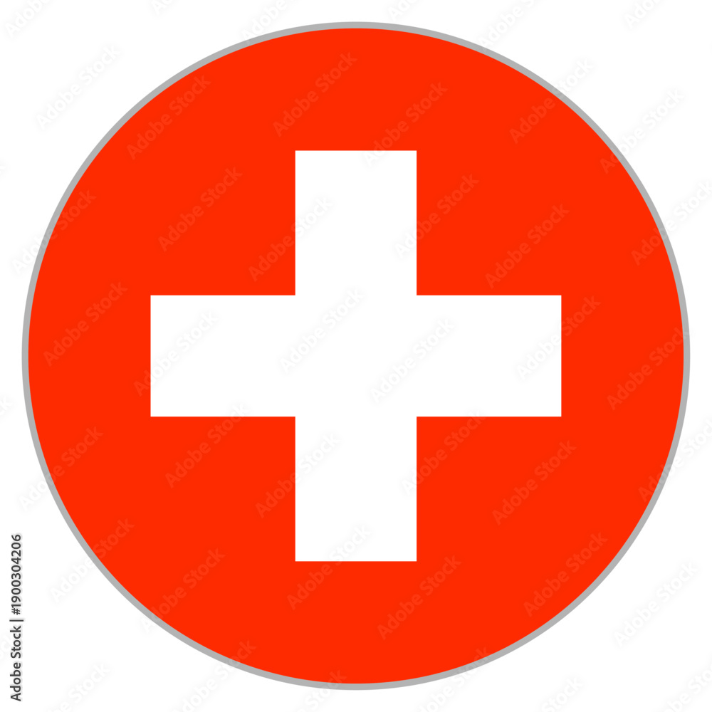 Obraz premium Switzerland Flag Circle Icon with Gray Frame | スイス国旗の円形アイコン 灰色フレーム付き