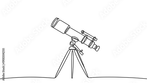 Continuous line drawing of a telescope on a tripod stand