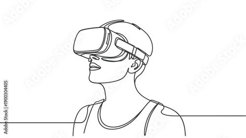 Line drawing of a person wearing virtual reality goggles