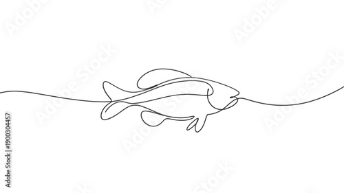 Minimalist one line drawing of a fish with flowing lines