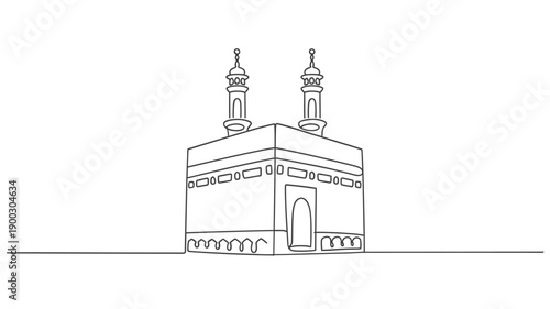 Continuous line drawing of the kaaba a sacred islamic building