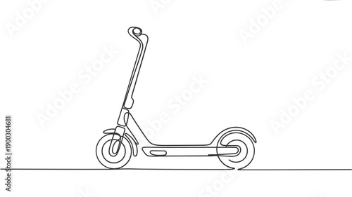 Continuous line drawing of a modern electric scooter in profile view