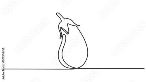 Minimalist line drawing of an eggplant on a white background