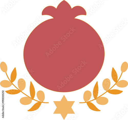 Terracotta Pomegranate with Olive Branches, Folk Style Vector with Copy Space