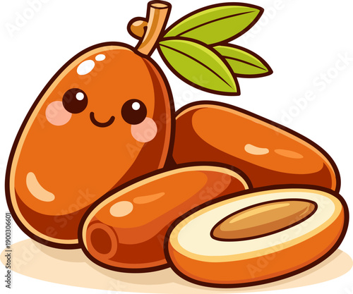Cute kawaii date fruit vector illustration isolated on white background.