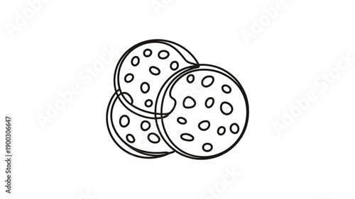 Simple line drawing depicts two cookies stacked slightly overlapping