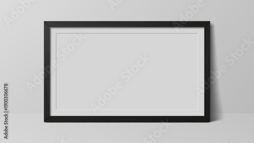 Picture frame with blank space for image. Realistic empty black border for canvas, art, photography, design, or poster mockup vector graphic.