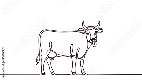 Minimalist line art depicting a cow in a continuous drawing style