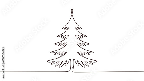 Simple line drawing of a christmas tree on a white background