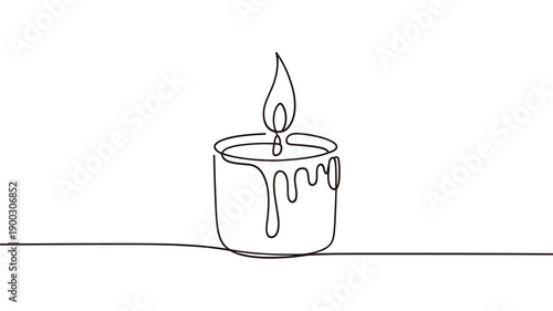 Minimalist line drawing of a lit candle with dripping wax