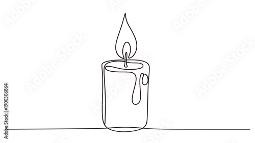 Minimalist line drawing of a lit candle with a flickering flame