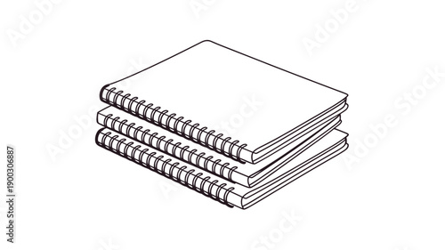 A stack of three spiral bound notebooks with blank pages simple line drawing