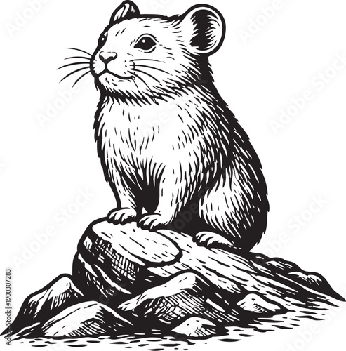 Ili Pika Small Mammal Sitting on Rocky Mountain Terrain Conservation Illustration for Environmental Design