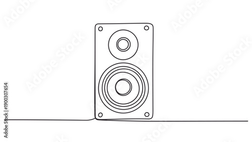 Line drawing of a modern speaker with two drivers and mounting holes