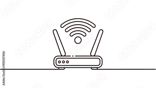 Simple line drawing of a wireless router with signal waves