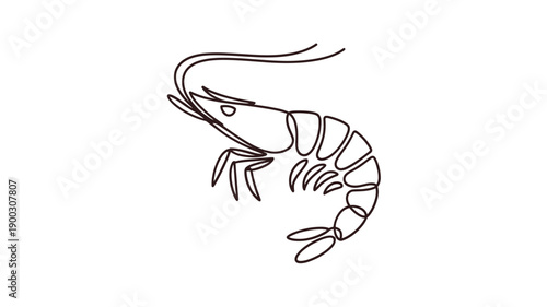 Simple line drawing of a shrimp with curved body and antennae