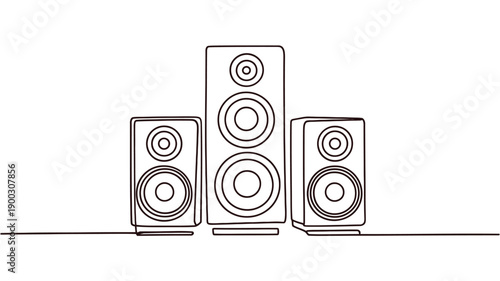 Line drawing of a home theater speaker system with three units