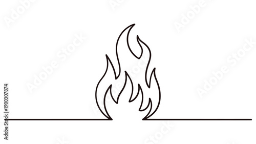Minimalist line drawing of a stylized flame with a single base line