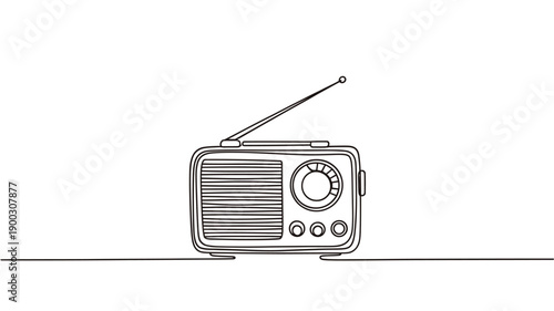 Simple line drawing of a vintage transistor radio on a white background
